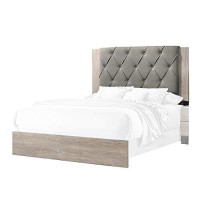 Benjara Wooden Queen Bed With Button Tufted Upholstered Headboard, Gray And Cream