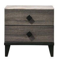Benjara 2 Drawer Wooden Nightstand With Grains And Angled Legs, Gray