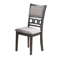 Benjara Fabric Upholstered Dining Chair With Knot Cut Out Back, Set Of 2, Gray
