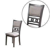 Benjara Fabric Upholstered Dining Chair With Knot Cut Out Back, Set Of 2, Gray