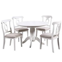 Benjara 5 Piece Wooden Dining Set With Fabric Padded Chairs, White