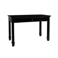 Benjara Single Drawer Wooden Desk With Metal Ring Pull And Tapered Legs, Black