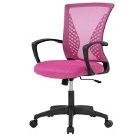 Home Office Chair Mid Back Pc Swivel Lumbar Support Adjustable Desk Task Computer Ergonomic Comfortable Mesh Chair With Armrest (Pink)