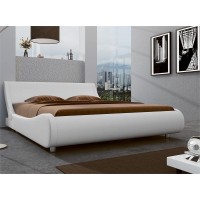 Sha Cerlin King Size Platform Bed Frame - Stylish Low Profile Design, Ergonomic Faux Leather Headboard, No Box Spring Needed, Modern Sleigh Bed, White