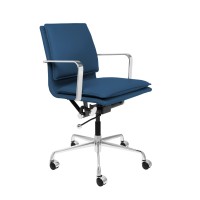Laura Davidson Furniture Lexi Ii Padded Office Chair - Mid Back Desk Chair With Arm Rest, Swivel & Cushion Availability, Made Of Faux Leather, Blue