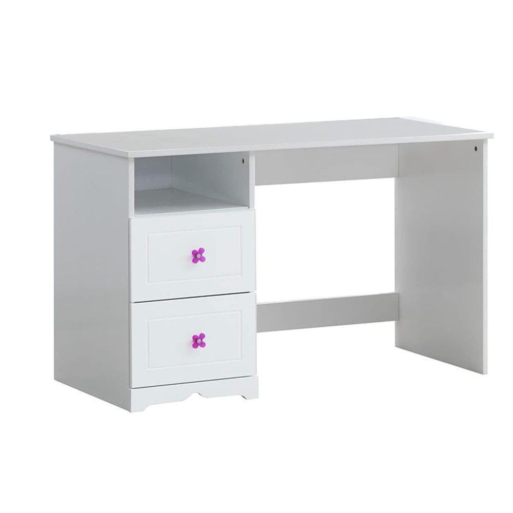 Benjara Wooden Table Desk With 2 Drawers And 1 Open Compartment, White
