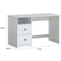 Benjara Wooden Table Desk With 2 Drawers And 1 Open Compartment, White