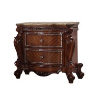 Benjara 2 Drawer Wooden Nightstand With Metal Knobs And Carved Details, Brown