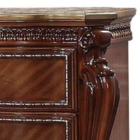 Benjara 2 Drawer Wooden Nightstand With Metal Knobs And Carved Details, Brown