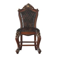 Benjara Leatherette Padded Counter Height Chair With Carvings, Set Of 2, Brown