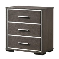 Benjara 3 Drawer Wooden Nightstand With Mirror Trim Accents, Gray