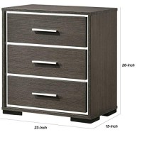 Benjara 3 Drawer Wooden Nightstand With Mirror Trim Accents, Gray