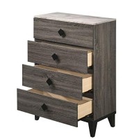 Benjara 5 Drawer Wooden Chest With Diamond Metal Knobs, Gray And Black