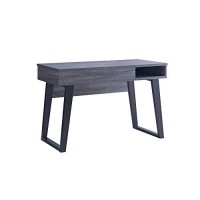 Benjara Wooden Desk With 1 Open Bottom Shelf And Sliding Panel, Gray