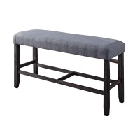 Benjara Rectangular Fabric Counter Height Bench With Padded Seat, Blue, Brown