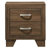 Benjara Transitional Style Wooden Nightstand With 2 Drawers And Metal Handles, Brown