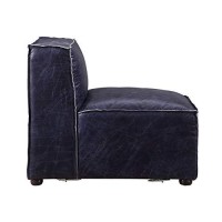 Benjara Welt Trim Edges Leatherette Armless Chair With Bun Feet, Blue