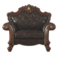 Benjara Leatherette Chair With Diamond Stitching And Carved Details, Brown