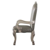 Benjara High Back Leatherette Arm Chair With Claw Legs, Set Of 2, Silver, Gray