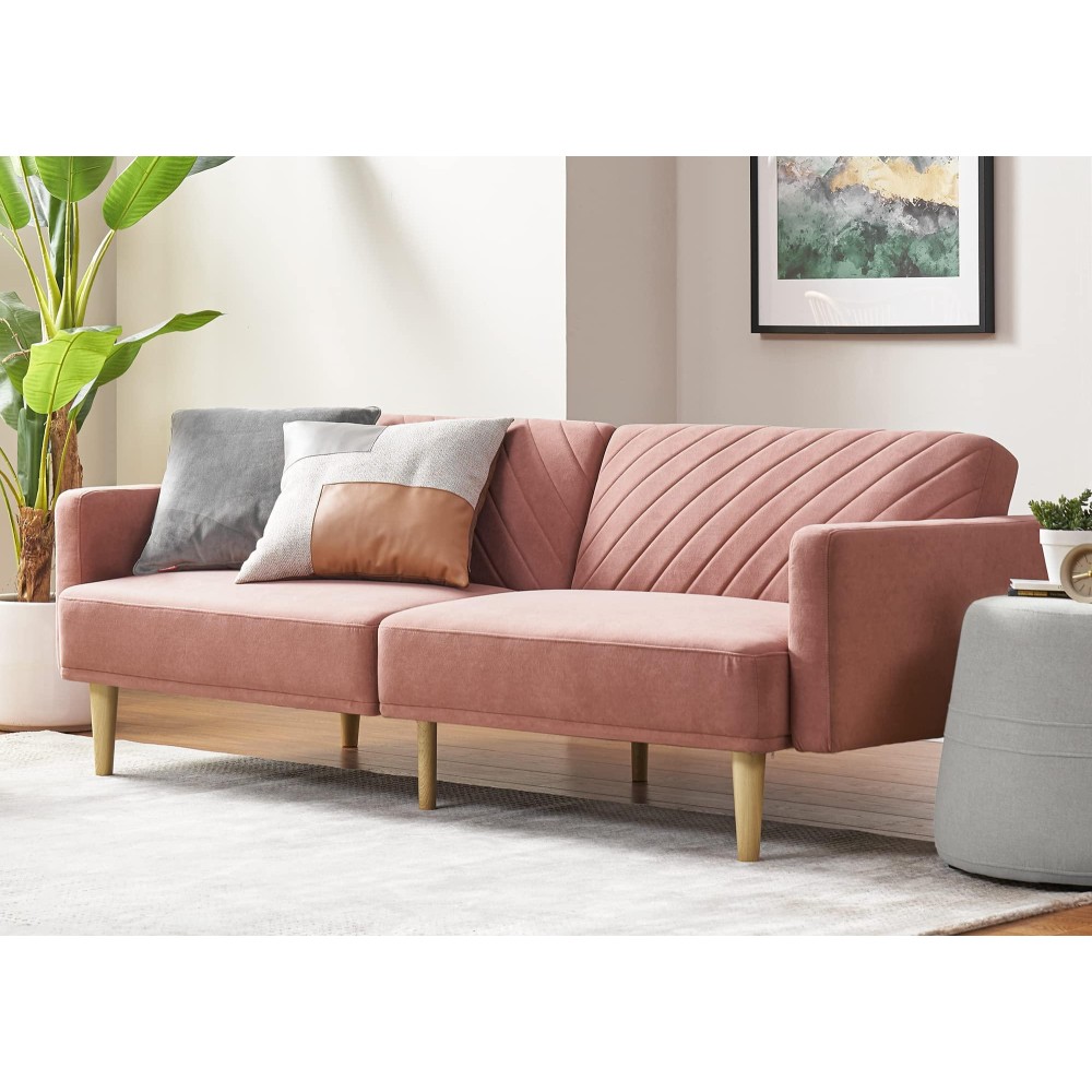 Mopio Chloe Futon Sofa Bed, Convertible Sleeper Sofa With Tapered Wood Legs, 77.5 W, Small Splitback Sofa For Living Room, Twin