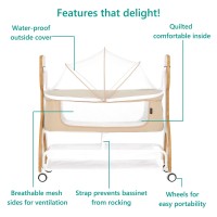 Dream On Me Cub Portable Bassinet In Beige, Multi-Use Baby Bassinet With Locking Wheels, Large Storage Basket, Mattress Pad Included, Jpma Certified