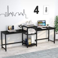 Tribesigns 96.9 Double Computer Desk With Printer Shelf, Extra Long Two Person Desk Workstation With Storage Shelves, Large Office Desk Study Writing Table For Home Office (Black)
