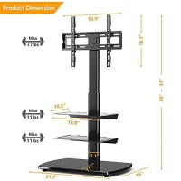5Rcom Universal Tv Floor Stand With 2 Media Shelves For 27 32 37 42 47 50 55 65 70 Inch Flat Or Curved Screens Tvs Nice Tempered Glass Base With Swivel Mount For Bedroom And Office, Tv Stand, Black
