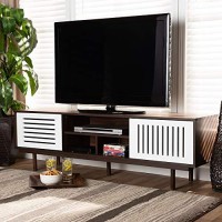 Baxton Studio Meike Mid-Century Modern Two-Tone Walnut Brown And White Finished Wood Tv Stand