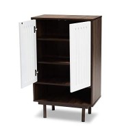 Baxton Studio Meike Mid-Century Modern Two-Tone Walnut Brown And White Finished Wood 2-Door Shoe Cabinet