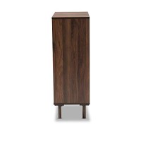 Baxton Studio Meike Mid-Century Modern Two-Tone Walnut Brown And White Finished Wood 2-Door Shoe Cabinet