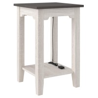 Signature Design By Ashley Dorrinson Square Chair Side End Table With Lower Fixed Shelf And Usb Charging Port, Antique White & Brown