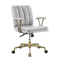 Benjara Adjustable Leatherette Swivel Office Chair With 5 Star Base, Gray, Gold