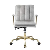 Benjara Adjustable Leatherette Swivel Office Chair With 5 Star Base, Gray, Gold