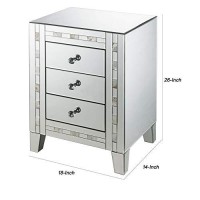 Benjara 3 Drawer Beveled Mirrored Nightstand With Pearl Inlay, Silver