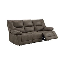 Benjara Leatherette Power Recliner Sofa With Pillow Top Arms And Split Back, Gray