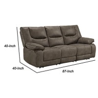 Benjara Leatherette Power Recliner Sofa With Pillow Top Arms And Split Back, Gray