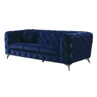 Benjara Chesterfield Design Fabric Sofa With Track Arms And Angled Metal Legs, Blue