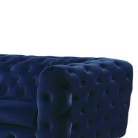 Benjara Chesterfield Design Fabric Sofa With Track Arms And Angled Metal Legs, Blue