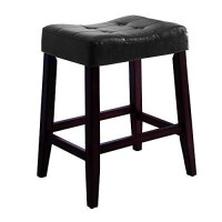 Benjara Wooden Stools With Saddle Seat And Button Tufts, Set Of 2, Brown And Black