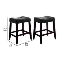 Benjara Wooden Stools With Saddle Seat And Button Tufts, Set Of 2, Brown And Black