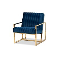 Baxton Studio Janelle Luxe And Glam Royal Blue Velvet Fabric Upholstered And Gold Finished Living Room Accent Chair