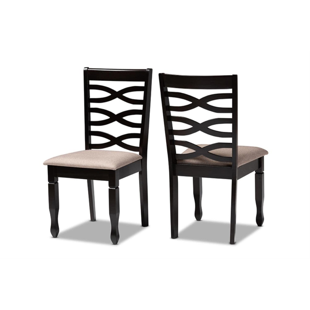 Baxton Studio Lanier Modern And Contemporary Sand Fabric Upholstered Dark Brown Finished 2-Piece Wood Dining Chair Set