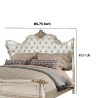 Benjara Fabric Upholstered Button Tufted Eastern King Wingback Headboard, White