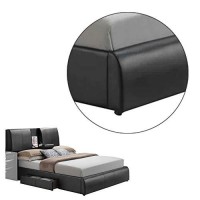 Benjara Faux Leather Eastern King Bed With Storage Headboard And Drop Tray, Black