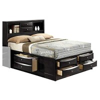 Benjara Panel Design Eastern King Size Bed With Bookcase And Drawers, Black