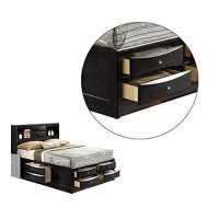 Benjara Panel Design Eastern King Size Bed With Bookcase And Drawers, Black