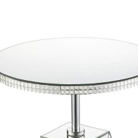 Benjara Round Mirrored Accent Table With Pedestal Base And Glass Top, Silver