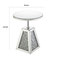 Benjara Round Mirrored Accent Table With Pedestal Base And Glass Top, Silver