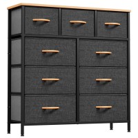 Yitahome Dresser With 9 Drawers - Fabric Storage Tower, Organizer Unit For Bedroom, Living Room, Hallway, Closets & Nursery - Sturdy Steel Frame, Wooden Top & Easy Pull Fabric Bins (Dark Grey)