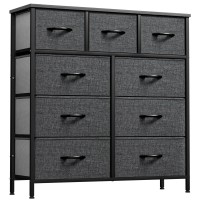 Yitahome Dresser For Bedroom With 9 Drawers - Fabric Storage Tower, Tall Chest Organizer Unit For Living Room, Nursery, Entryway, Closets With Sturdy Steel Frame, Wooden Top, Black Grey